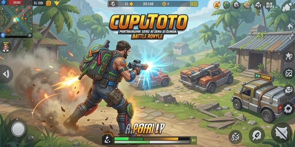 Gameplay CUPUTOTO yang intens dan seru dalam pertarungan Battle Royale.